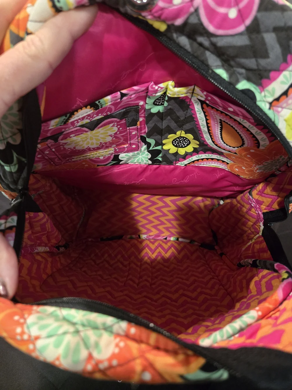 Vera Bradley Black Multi Quilted Floral Paisley Backpack